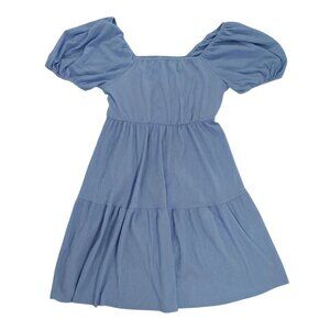 Womens Blue Wrinkled Dress Puff Sleeve Lightweight Casual Size L.